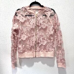 Tahari‎ Pink Floral Lace Bomber Jacket M